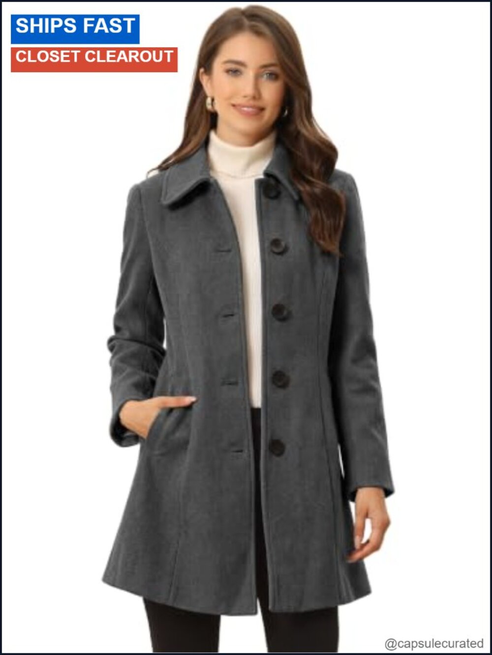 Women's Warm Winter Pea Coat Peter Pan Collar A-Line Single Breasted
